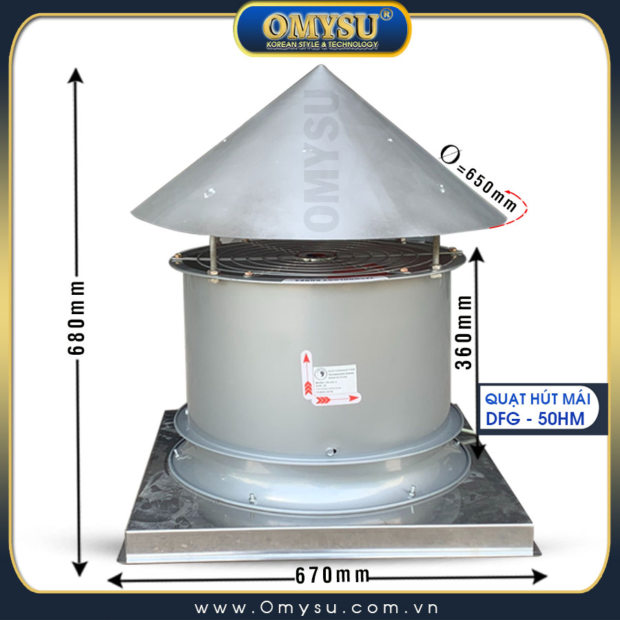 Quạt hút mái DFG-50HM – kích thước chi tiết