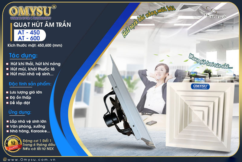 Quạt hút âm trần AT-450 – phù hợp nhiều không gian