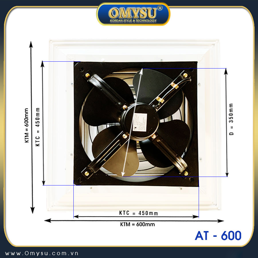 Quạt hút âm trần AT-600 – mặt nạ nhôm 600x600mm