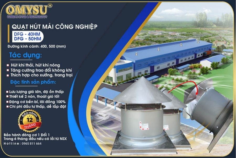 Quạt hút mái DFG-50HM – quạt hút mái công nghiệp lắp mái nhà xưởng