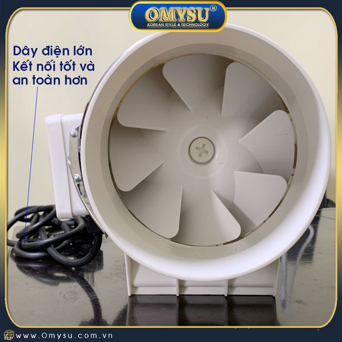 Quạt thông gió nối ống HF-200 – dây dẫn điện bản to, dài