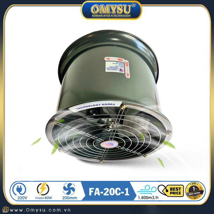 Quạt thông gió tròn FA-20C-1 – sải cánh 200mm, có lưới bảo vệ
